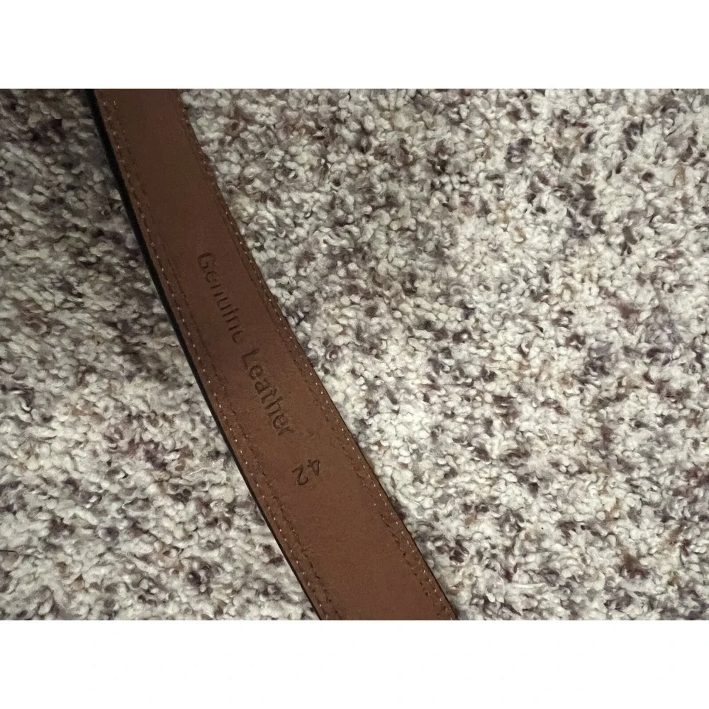 Timberland Men's Camel Brown Leather‎ Belt Sz 42 Stitches Details Silver Buckle